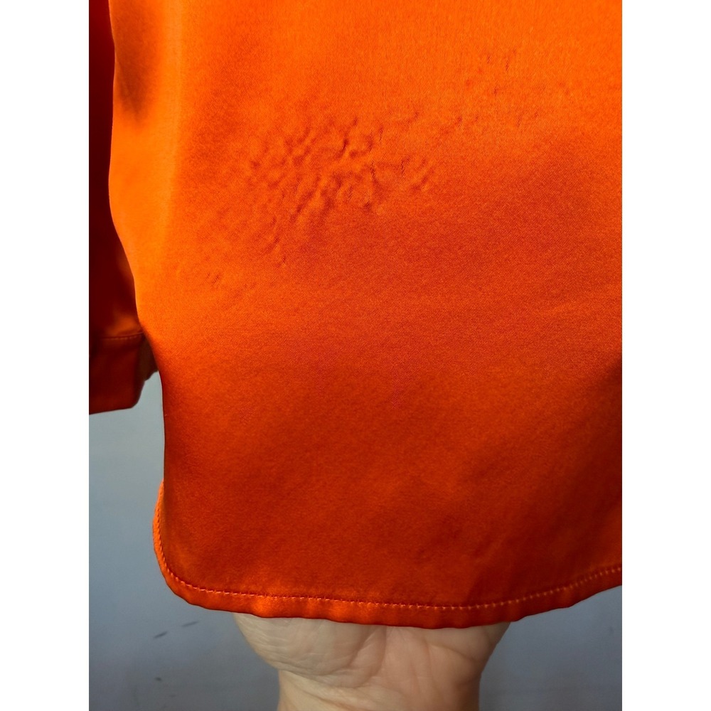 Max & Co Silk Satin Bow Blouse Women 6 Orange Tie Neck Long Sleeve Top Luxury - Picture 9 of 13